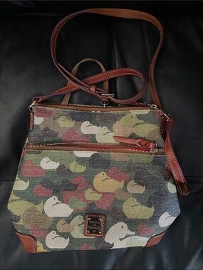 Dooney & Bourke Multicolor Duck-Print Crossbody with Brown Leather Trim